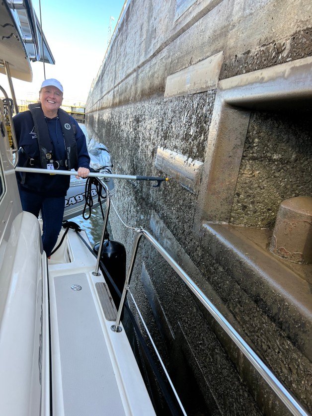 In the Lock holding off the wall.